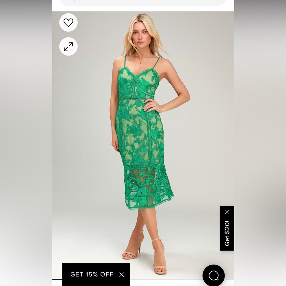 Lulus Deeply Cherished Green Lace Midi Dress Size Small